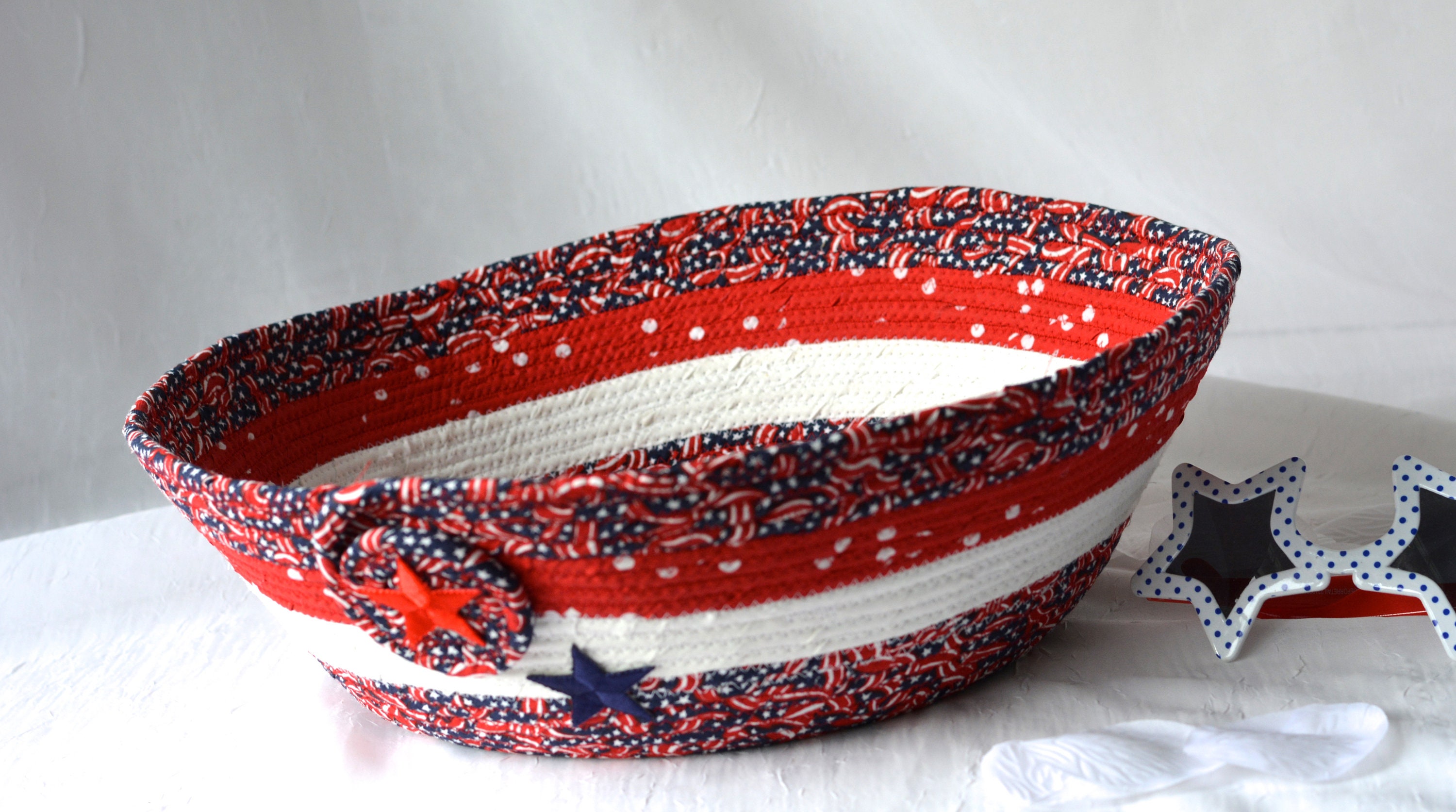 Memorial Day Decoration, American Flag Gift Basket, Handmade Red White