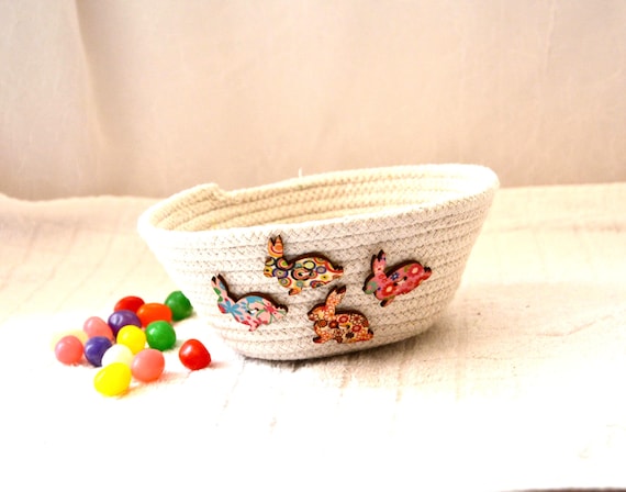 Handmade Easter Rabbit Candy Bowl, Country Cotton Rope Basket