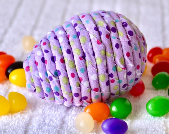 Lavender Egg Ornament, Handmade Lilac Egg Decoration, Whimsical Fabric Toy Egg, Easter Egg Hunt Toy, Hand Coiled Fiber Easter Egg