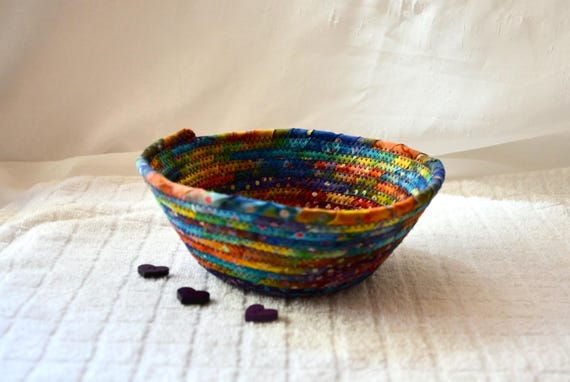 Artisan Batik Fabric Bowl, 1 Handcrafted Ring Tray, Key Holder, Catchall Basket, Jewelry Catcher, Potpourri Bowl, Colorful Candy Dish