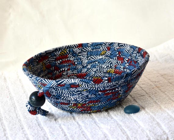 Men Key Bowl, Man Cave Coin Dish, 1 Handmade Blue Fabric Rope Basket, Ear Bud Holder