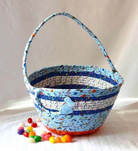 Boy Easter Basket, Handmade Easter Candy Bucket, Easter Egg Bag, Blue Easter Egg Hunt Tote Bag, Boy Room Toy Organizer, Free Name Tag