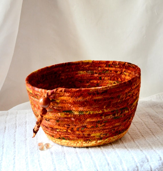 Earth Tone Basket, Country Cottage  Fruit Bowl, Handcrafted Batik Fabric Bowl, Rustic Brown Bowl, Napkin Holder, Country Gift Basket