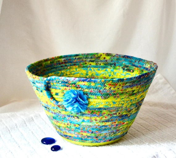 Artisan Blue Basket, Handmade Batik Fabric Basket, Decorative Bowl, Family Room Remote Bin, Napkin Holder, Unique Gift Basket,