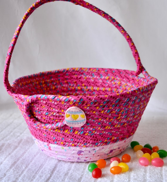 Girl Pink Easter Basket, Handmade Easter Bucket, Cute Jelly Bean Basket, Easter Egg Hunt Tote Bag, Lovely Pink Candy Bowl