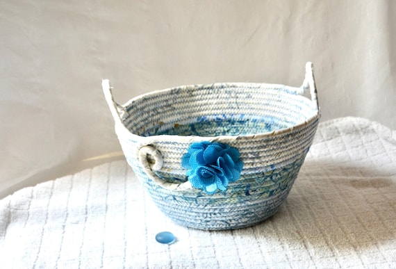Blue Batik Art Basket, Handmade Fabric Fruit Bowl, Gorgeous Batik Fiber Basket, Textile Art Basket, Country Cottage Bowl, Mail Basket
