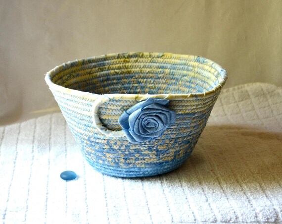 Indigo Blue Basket, Handmade Country Fruit Bowl, Gorgeous Batik Fiber Basket, Boho Chic Key Bowl, Mail Basket, Remote Control Holder