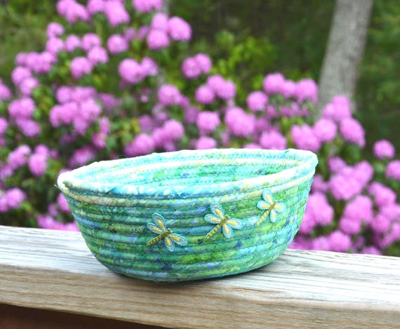 Summer Lime Cream Basket, Teal Napkin Bin, Handmade Batik Fabric Rope Basket, Green Fruit Bowl, Tropical Basket, Outdoor Patio Decor