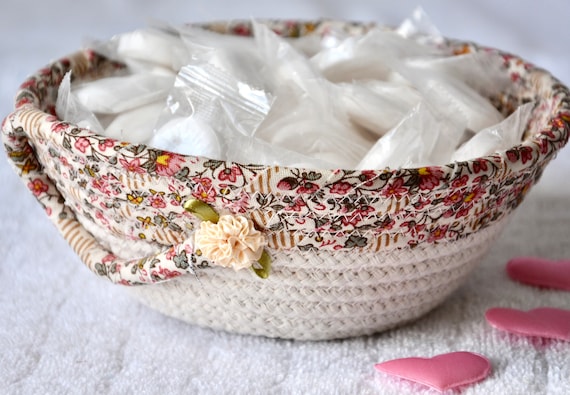 Shabby Chic Potpourri Basket, Handmade Victorian Rose Bowl, Ring Dish, Floral Rope Bowl, Cute Desk Accessory, Candy Dish, Gift Basket