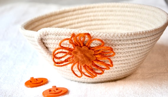 Fall Rope Bowl, Handcrafted Minimalist Basket, Cute Autumn Key Holder, Country Candy Bowl, Farmhouse Ring Dish, Halloween Desk Clip Bowl