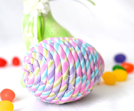 Pink Easter Egg Ornament, Handmade Easter Egg Hunt Toy, Hand Coiled Glitter Fabric Easter Egg
