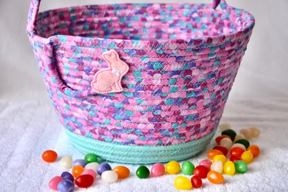 Pink Easter Basket, Handmade Girl Easter Bucket, Cute Glitter Basket, Easter Egg Hunt Tote Bag, Spring Decoration, Free Name Tag