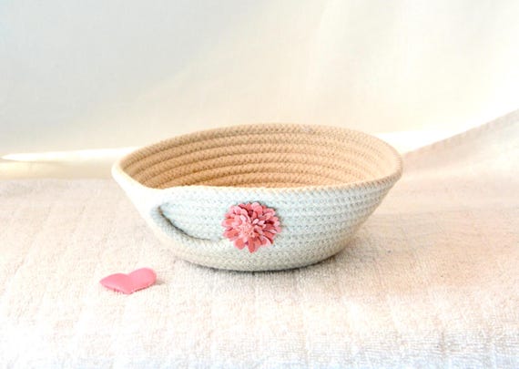 Cute Candy Bowl, Patio Rope Dish, Handmade Pink Ring Basket, Country Key Holder, Potpourri Holder, Farmhouse Bowl, Birthday Gift Basket
