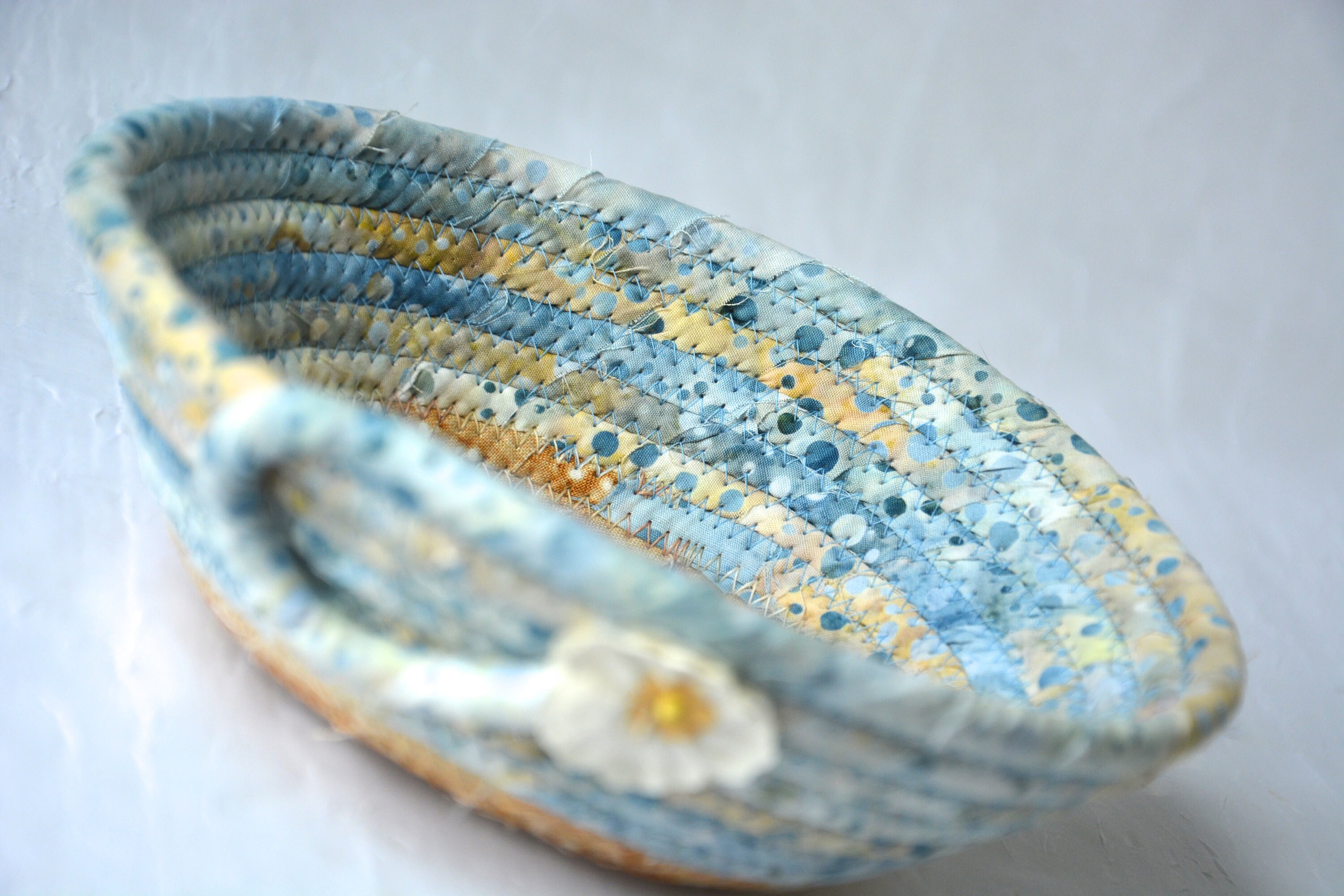 Indigo Blue Basket Handmade Batik Fabric Bowl Candy Dish