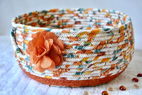 Medium Fruit Bowl, Festive Kitchen Basket, Handmade Fabric Rope Basket, Teal Napkin Holder, Terracotta Bread Bowl, Lovely Gift Basket