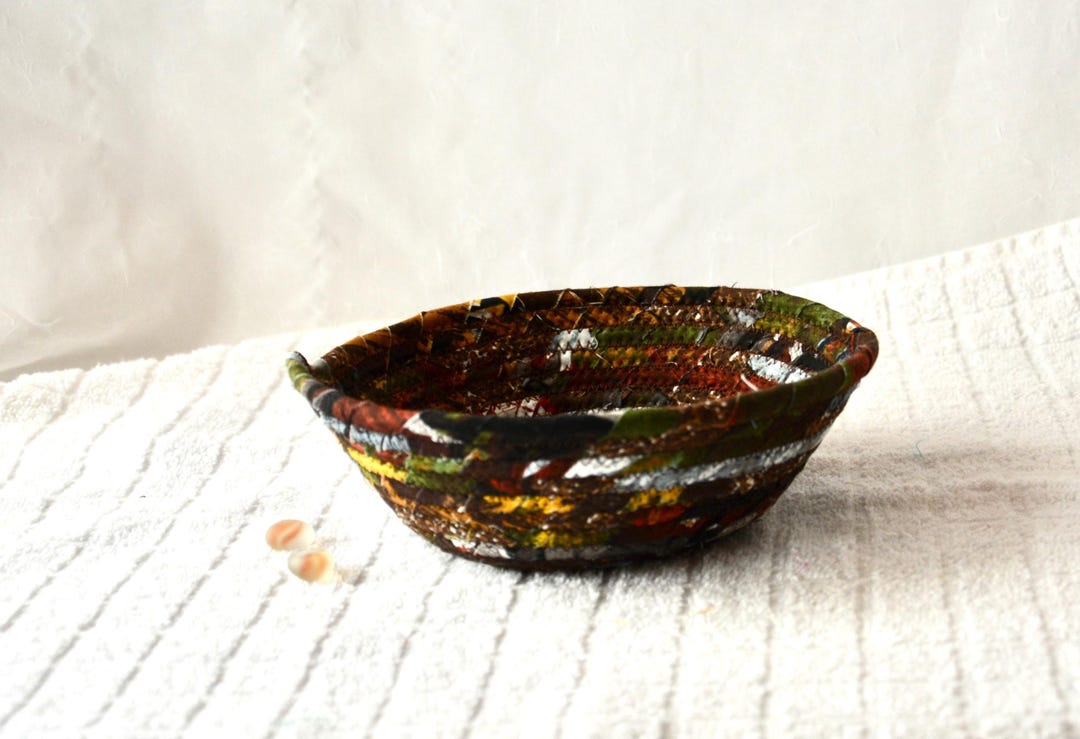 Rustic Rope Baskets Handmade Fabric Rope Basket: Rustic Earth Tone Key Bowl - Etsy