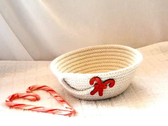 Handmade Rope Candy Bowl, Holiday Candy Cane Decor, Stocking Stuffer