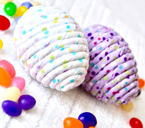 Easter Egg Ornaments, 2 Handmade Easter Fabric Eggs, Easter Egg Hunt Toy, Hand Coiled