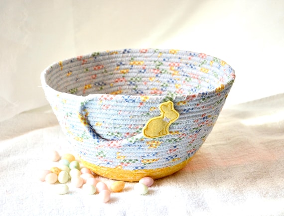 Blue Diaper Basket, Handmade Bunny Bucket, Handmade Fabric Rope Basket, Baby Toy Storage Basket, Nursery Organizer
