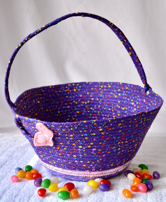 Purple Easter Basket, Handmade Easter Candy Bucket, Unique Easter Egg Hunt Tote Bag