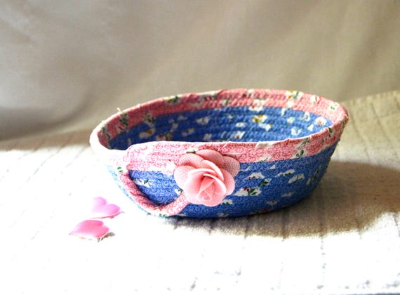 Country Cottage Bowl, Mother Birthday Gift, Pastel Blue Ring Dish, Catchall Basket, 1 Handmade Potpourri Holder, Candy Dish, Gift Basket