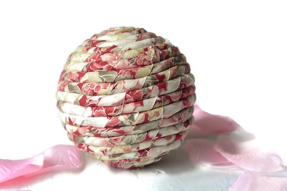 Christmas Ornament Ball, Handmade Mauve Bowl Filler, Shabby Chic Decoration, Hand Coiled Fabric Ball,  Unique Pink Floral Home Decor