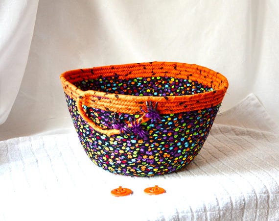 Halloween Candy Bucket, Fun Halloween Spider Basket, Handmade Fruit Bowl, Fall Napkin Basket or Entryway Candy Basket, Large Candy Bowl