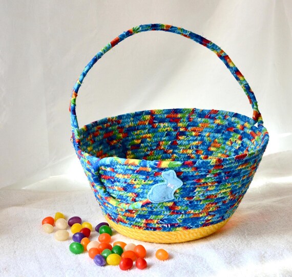 Handmade Blue Fabric Easter Basket: Boy's Candy Bucket, Toy Organizer