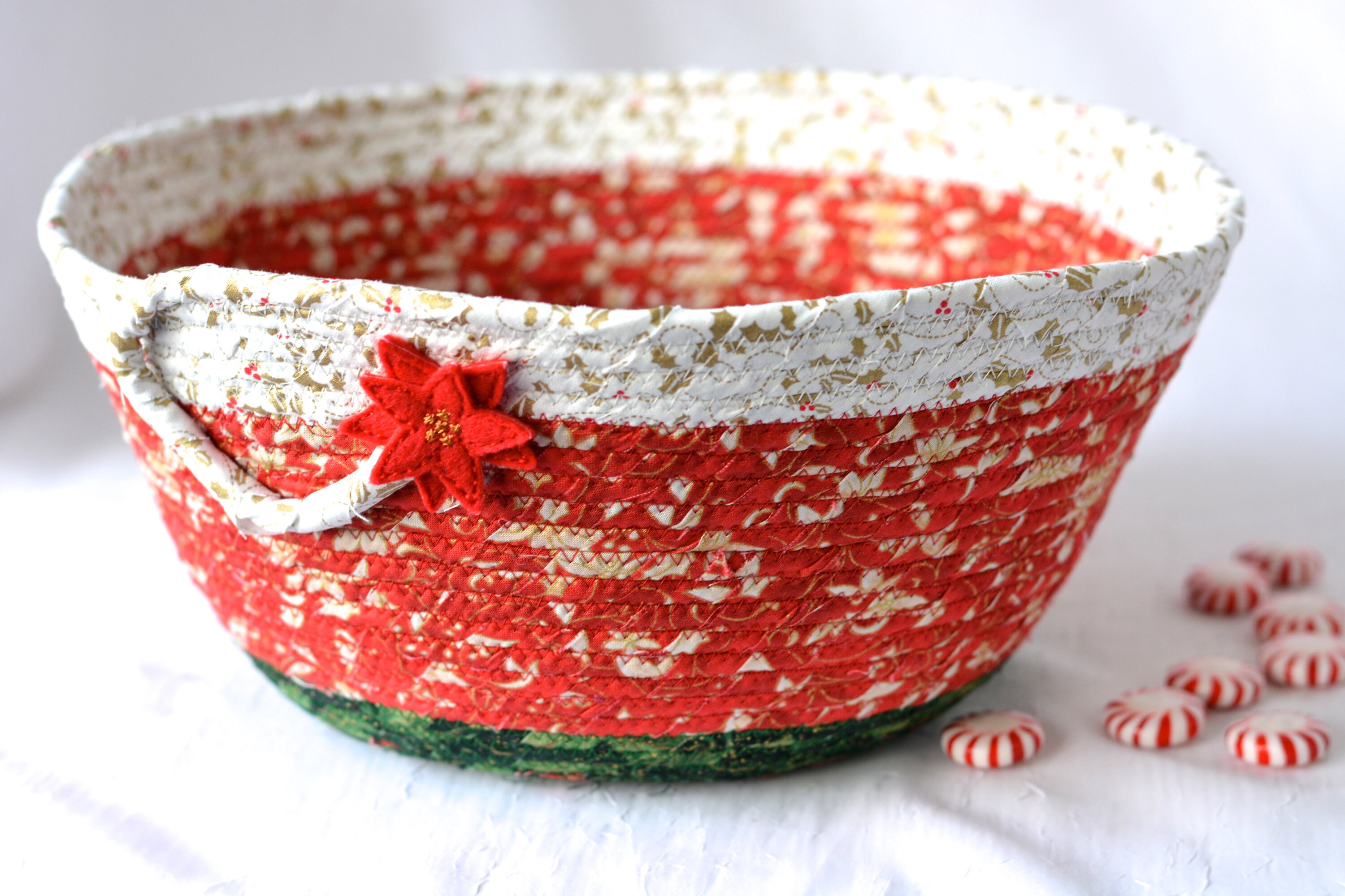 Red Christmas Basket, Quilted Christmas Bowl, Homemade Christmas Home