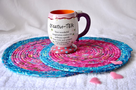 Hot Pink Batik Place Mat, 1 Beautiful Table Mat, 1 Handmade Potholder, Hot Pad, Hot Pink Fabric Table Trivet, Cottage Chic Table Topper