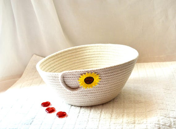 Handmade Rope Basket with Sunflower Accent, Sourdough Bread Proofing Bowl