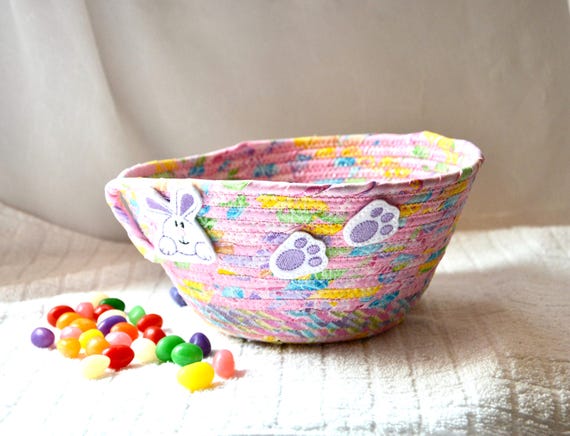Handmade Pink Easter Basket, Spring Decor Fabric Bowl, Candy Holder