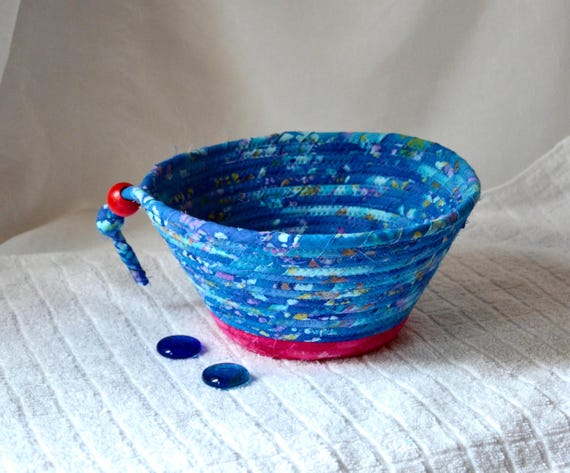Coastal Blue Bowl, Handmade Batik Fabric Basket, Decorative Entryway Bowl, Gift Basket for her, Unique Key Holder, Mother's Day Gift