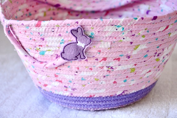 Pink Easter Basket, Baby Girl First Easter Bucket, Easter Candy Bowl, Easter Egg Hunt Tote Bag, Handmade Toy Bunny Holder