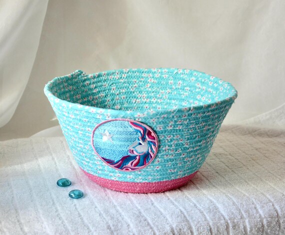 Summer Moon Basket, Whimsical Easter Aqua Basket, Handmade Napkin Holder, Cute Diaper Holder, Baby Girl Gift Basket, Gift for her Mother