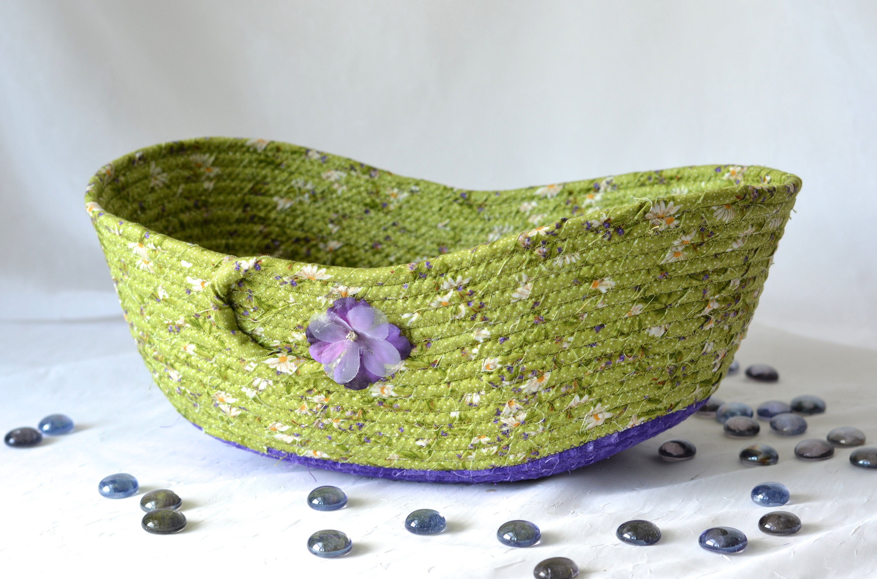 Remote Control Holder Basket Handmade Iris and Green Bowl Etsy