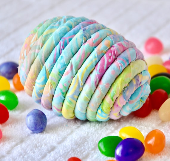 Pastel Easter Egg, 1 Lovely Batik Fabric Egg Ornament, Handmade Easter Egg Decoration, Bowl Filler, Hand Coiled Fiber Easter Egg