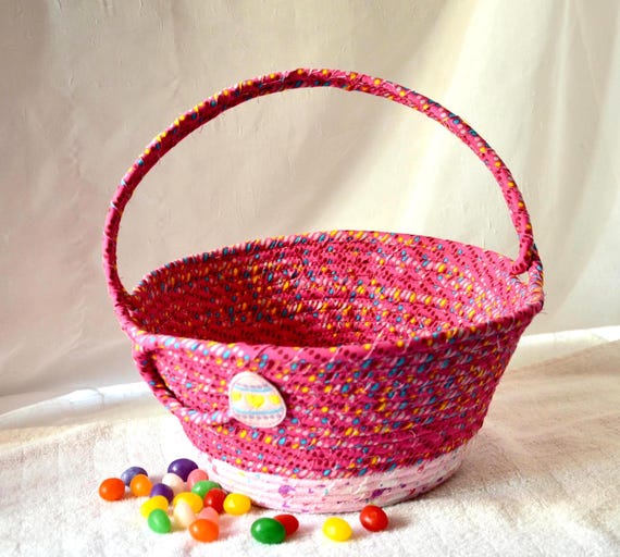 Handmade Pink Easter Basket, Girl Easter Candy Bucket, Easter Egg Hunt Tote Bag
