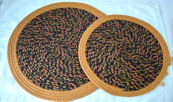 Handmade Golden Brown Trivet Set, 2 Candle Mats, Coiled Fabric Table Toppers, Dining Room Table Runner,  Kitchen Mat, Potholder
