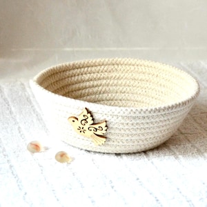 Handmade Love Dove Candy Bowl, Decorative Quilted and Coiled Rope Basket, Candy Dish, Catchall