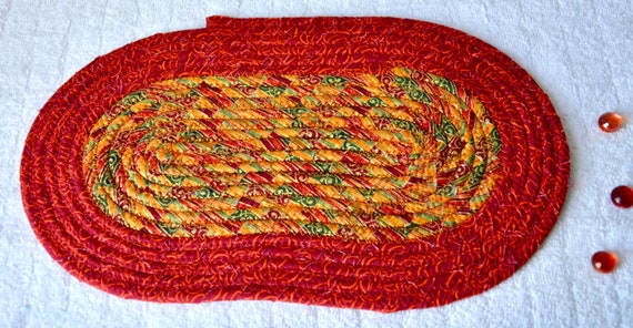 Fall Thanksgiving Trivet, 1 Autumn Table Topper, Handmade Fabric Trivet, 12" Oval Mat, Decorative Fall Table Runner, Hot Pad, Place Mat