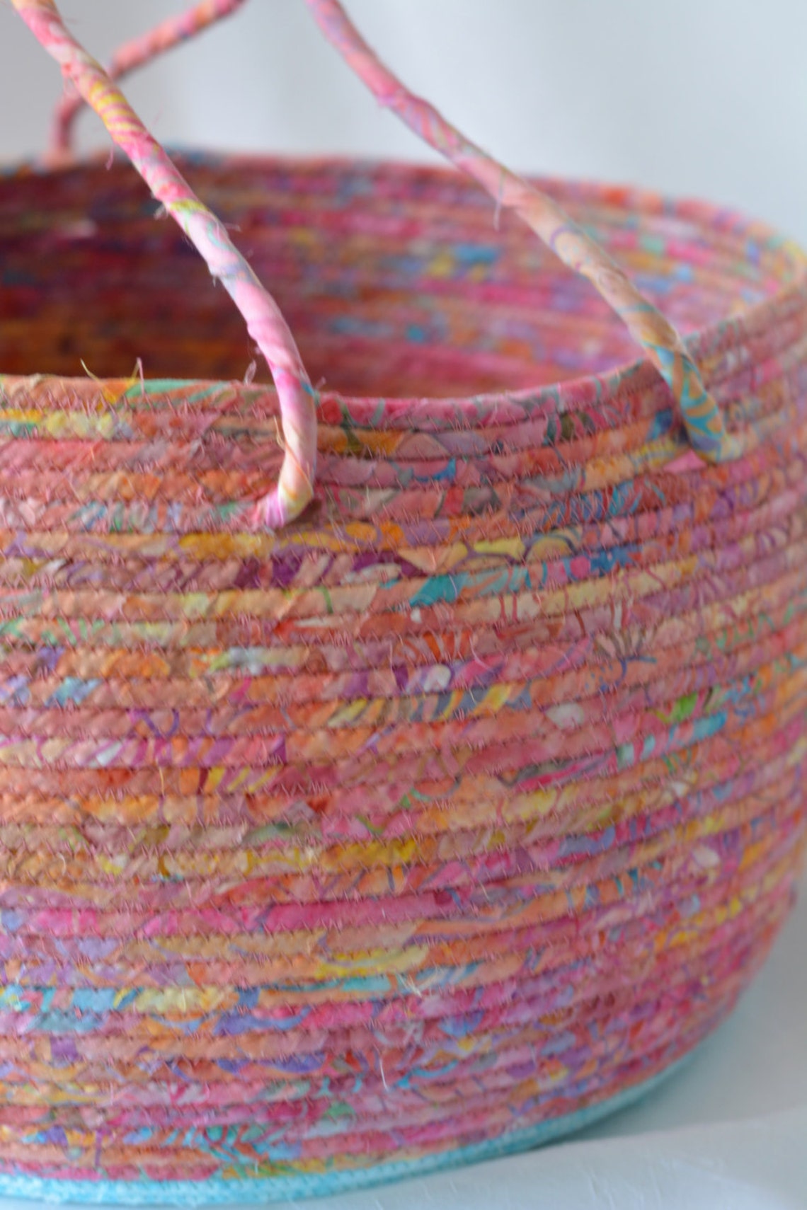 Pink Knitting Basket Handmade Coiled Fabric Basket Lovely Etsy