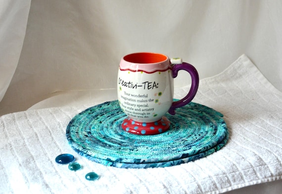 Turquoise Batik Mats, 2 Teal Place Mats, Handmade Potholders, Hot Pads, Fabric Table Trivets, Kitchen Home Decor, Table Topper Runner