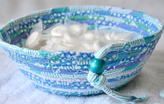 Pastel Aqua Basket, Handmade Candy Bowl, Aqua Blue Key Basket, Spring Potpourri Bowl, Teal Hair Tie Holder, Cute Ring Dish