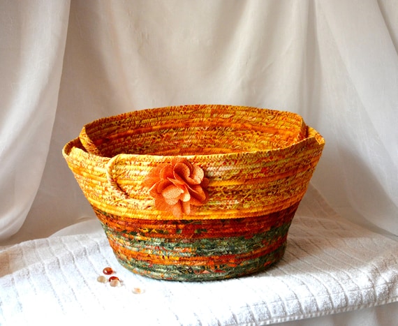 Artisan Batik Basket, Handmade Fabric Basket for Towels or Yarn, Earth Tone Textile Art Basket,  Country Quilted Basket, Earth Tone Bin