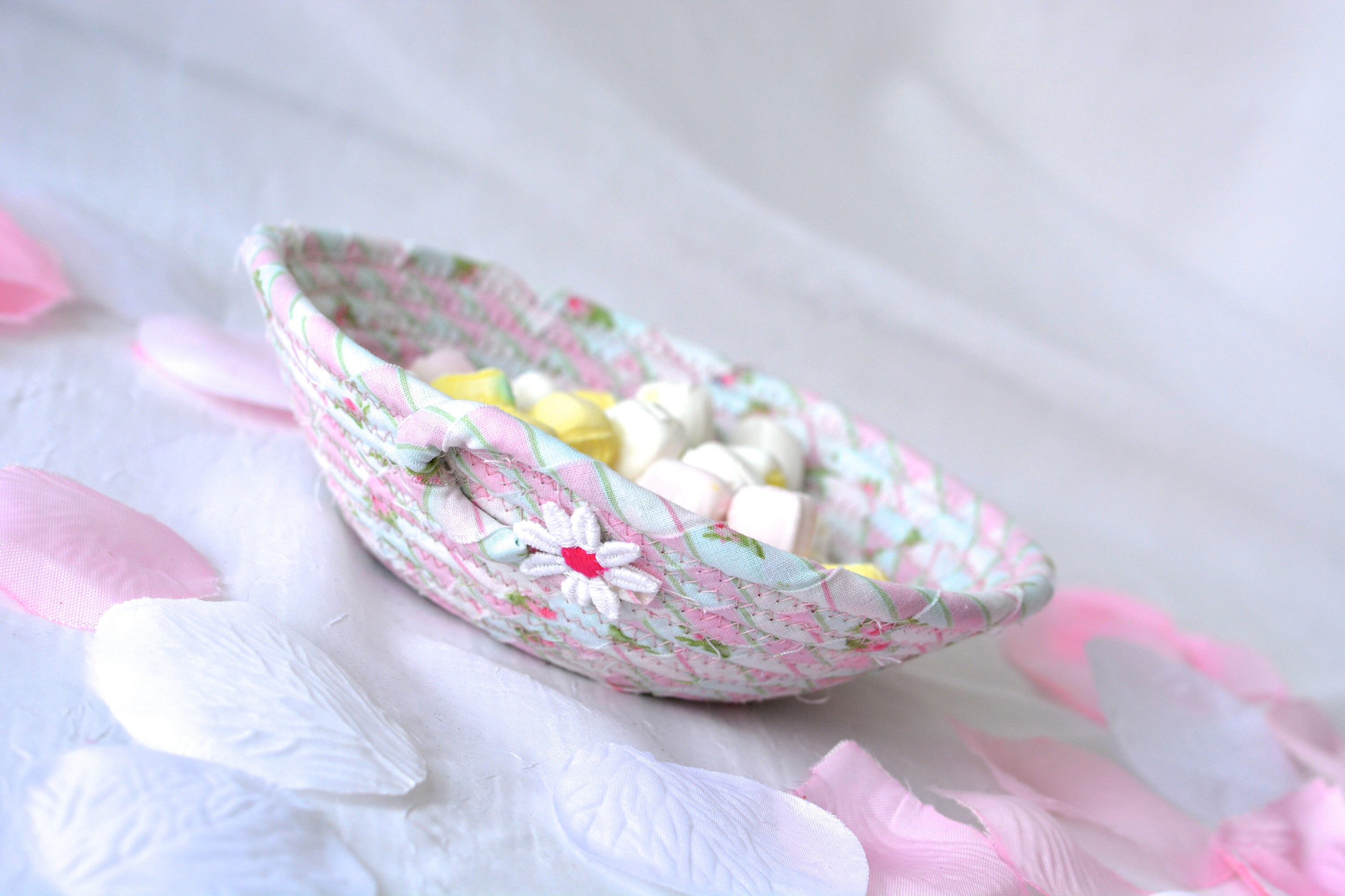 Pink Gift Basket Cute Desk Accessory Bling Ring Dish Handmade 1