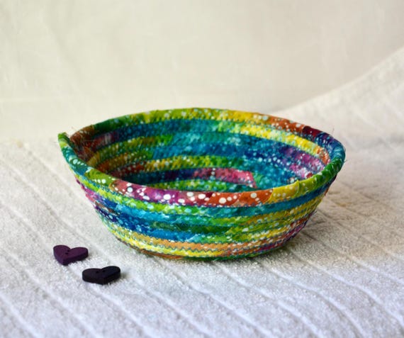 Artisan Crafted Basket, Handmade Batik Fabric Bowl, Country Ring Dish, Bohemian Gift Basket, Patio Candy Bowl, Small Key Bowl, Change Bowl