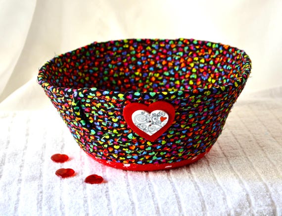 Valentine's Day Gift, Whimsical Handmade Heart Fabric Basket, Bath Tissue Holder, Fruit Bowl, Napkin Bin