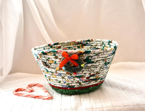 Handmade Christmas Fabric Basket: Holiday Card, Candy, or Napkin Holder, Ornaments too