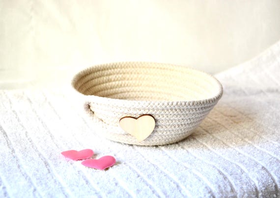 Valentine's Day Candy Dish, Handmade Key Holder, Country Ring Tray, Farmhouse Rope Bowl